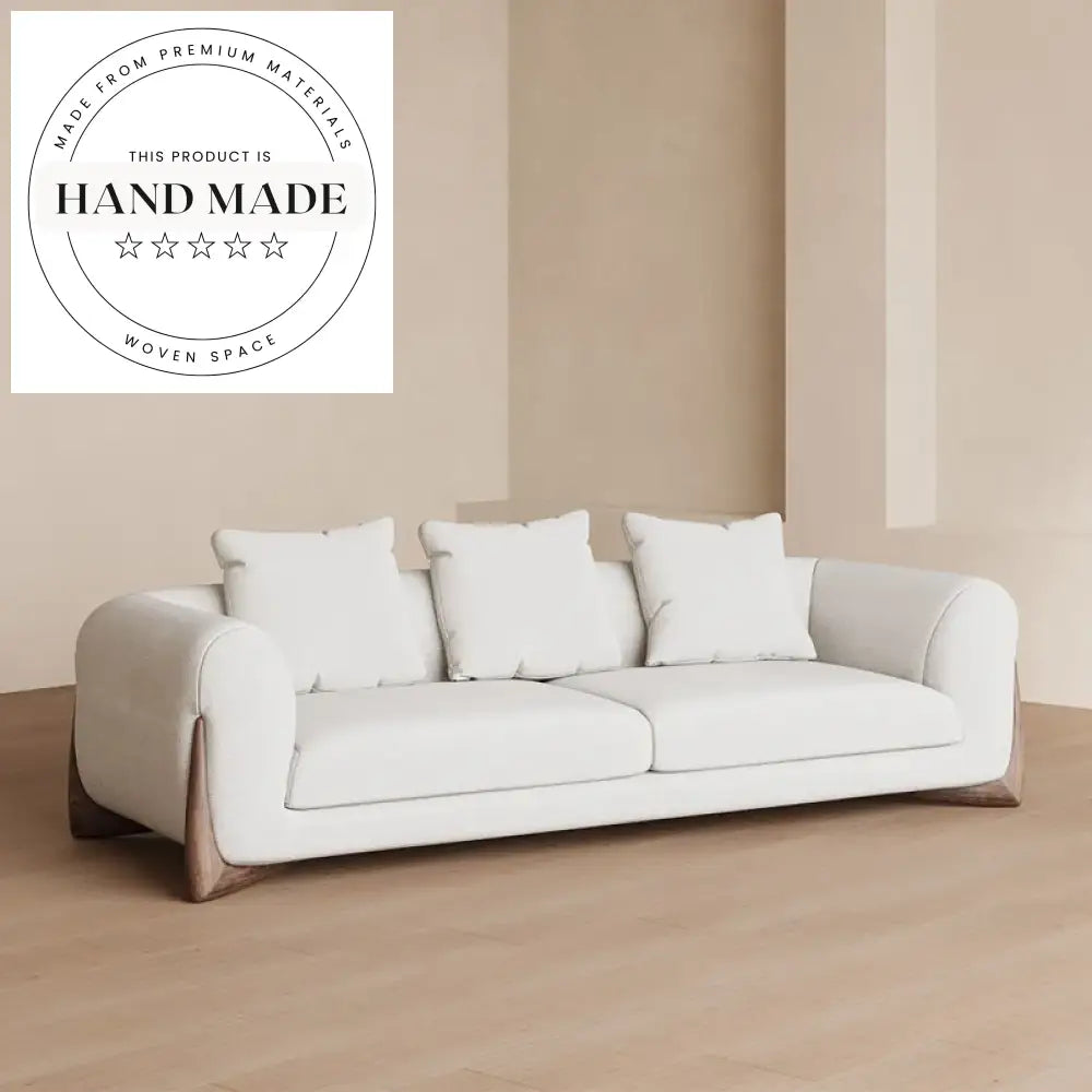 Modern Nordic Boucle Fabric Modular Sectional Wood Base Sofa
