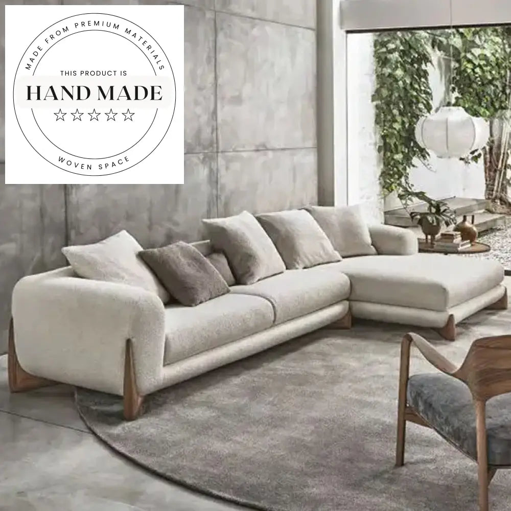 Modern Nordic Boucle Fabric Modular Sectional Wood Base Sofa