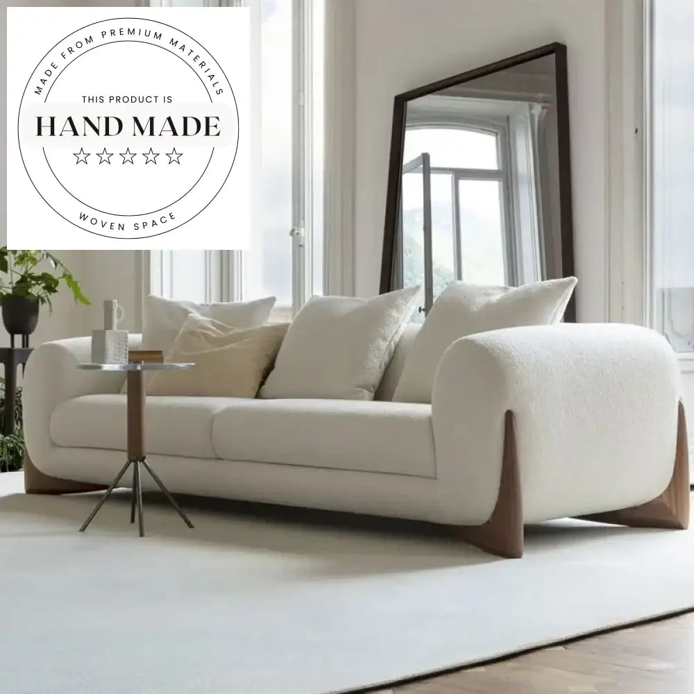 Modern Nordic Boucle Fabric Modular Sectional Wood Base Sofa