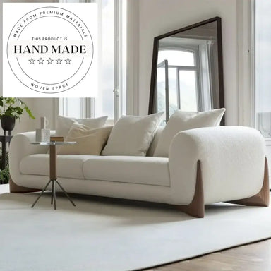 Modern Nordic Boucle Fabric Modular Sectional Wood Base Sofa