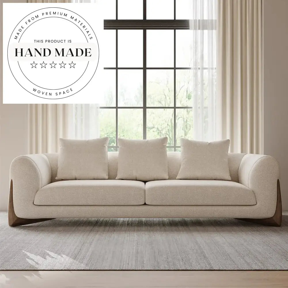 Modern Nordic Boucle Fabric Modular Sectional Wood Base Sofa