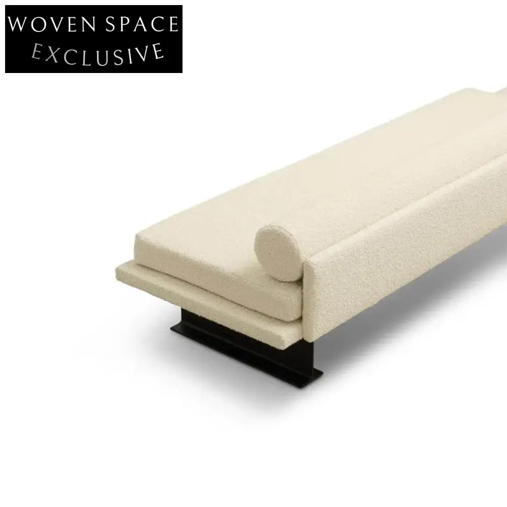 Modern Nordic Boucle Fabric Upholstered Wooden Leg Living Room Bedroom Ottoman Bench