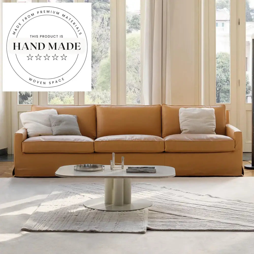 Modern Nordic Brown Microfiber Fabric Three Seater Living Room Sofa