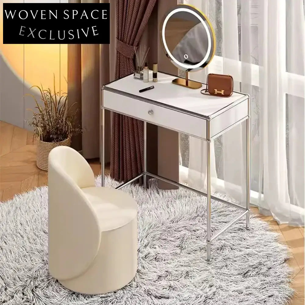 Modern Nordic Computer Desk with Drawer, Metal Frame Home Office Table