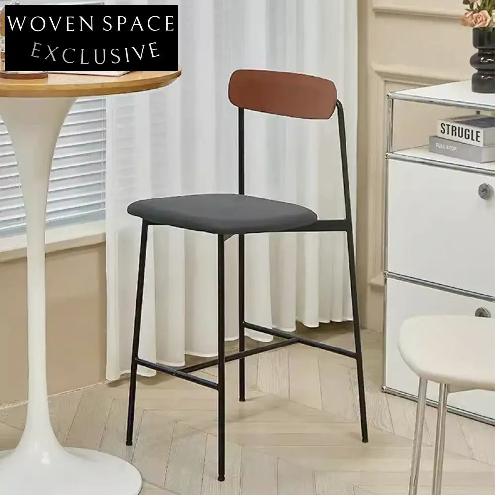 Modern Nordic Counter Height PU Leather Metal Frame Kitchen Bar Stool