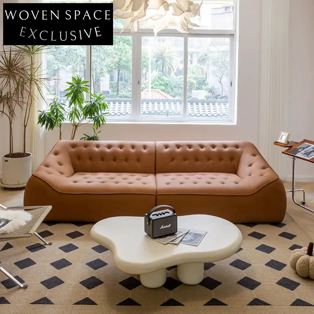 Modern Nordic Design Low Profile Sectional Leather Sofa for Living Room