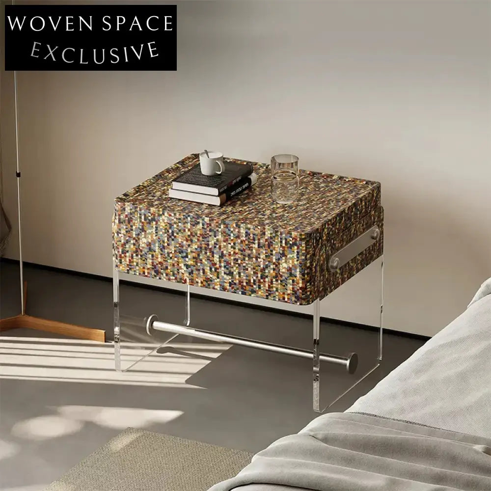 Modern Nordic Design Nightstand with Acrylic Legs and Two Storage Drawers
