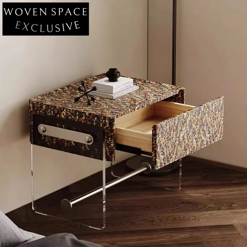 Modern Nordic Design Nightstand with Acrylic Legs and Two Storage Drawers