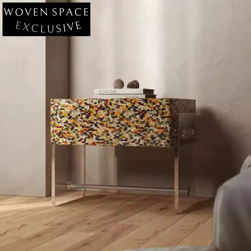 Modern Nordic Design Nightstand with Acrylic Legs and Two Storage Drawers