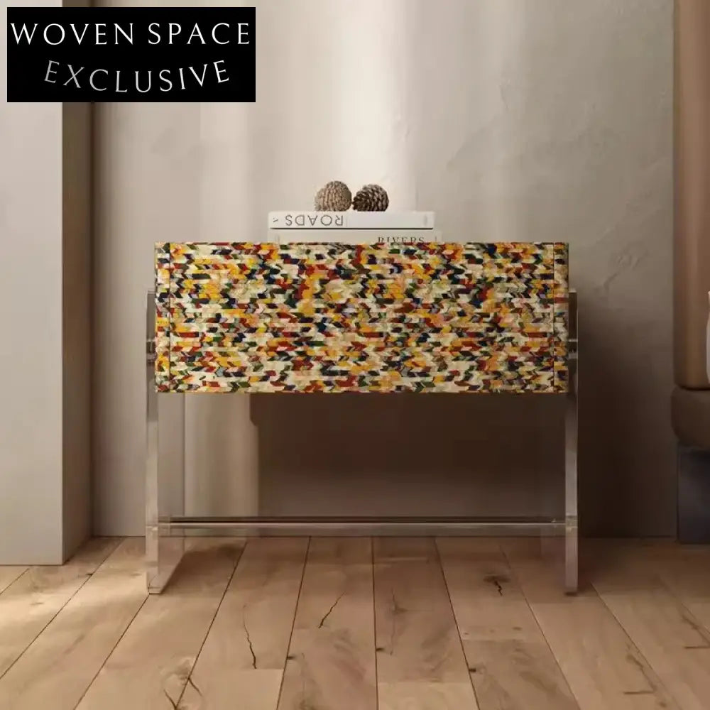 Modern Nordic Design Nightstand with Acrylic Legs and Two Storage Drawers