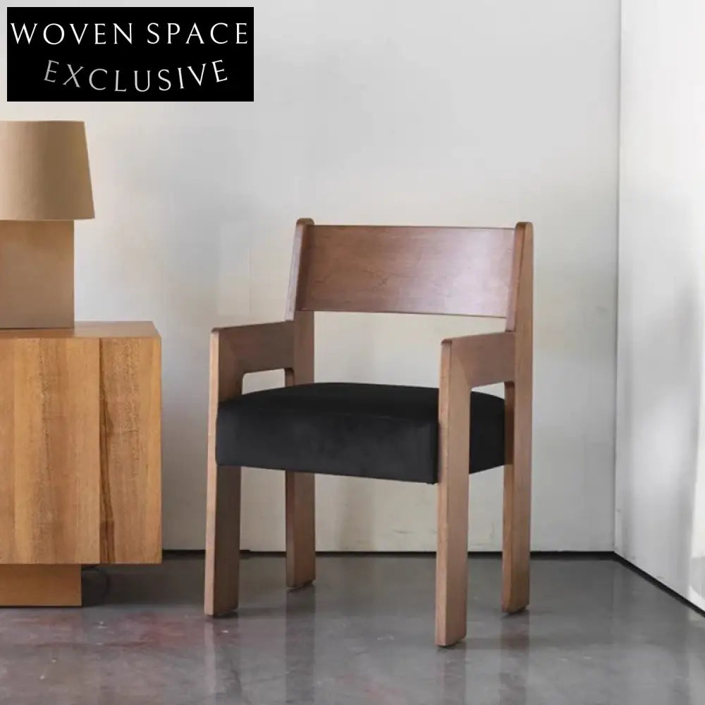 Modern Nordic Fabric Dining Chair with Wood Frame and Armrests for Home