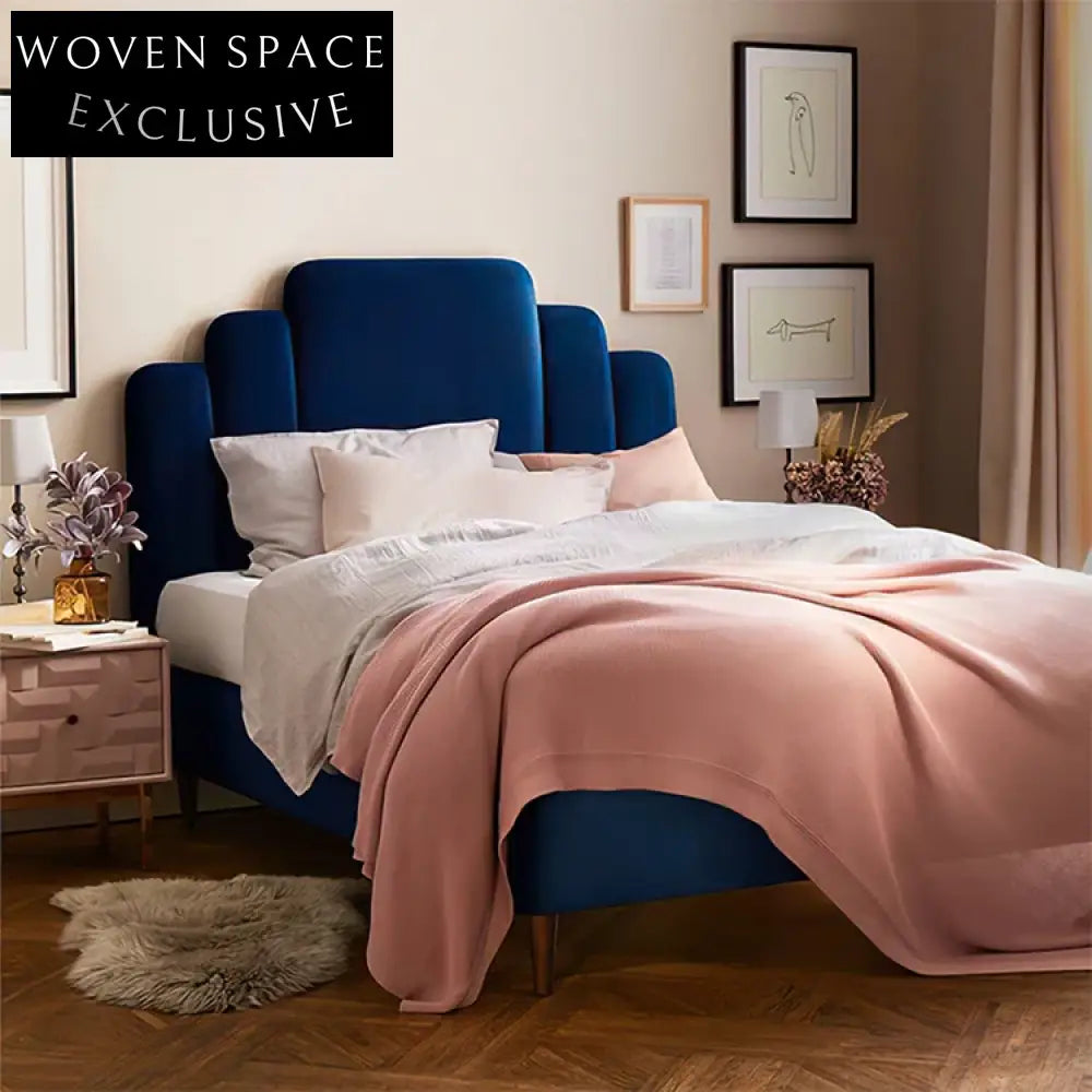 Modern Nordic Fabric Upholstered Double Bed Frame - Light Luxury Bedroom Furniture