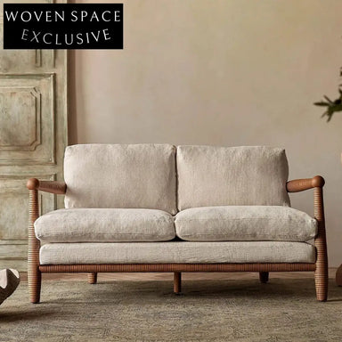 Modern Nordic Fabric Upholstered Solid Wood Living Room Sofa