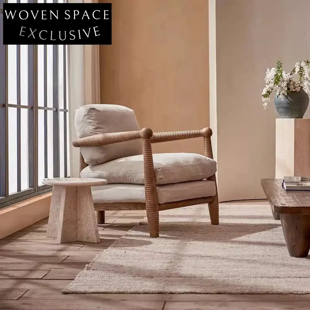 Modern Nordic Fabric Upholstered Solid Wood Living Room Sofa