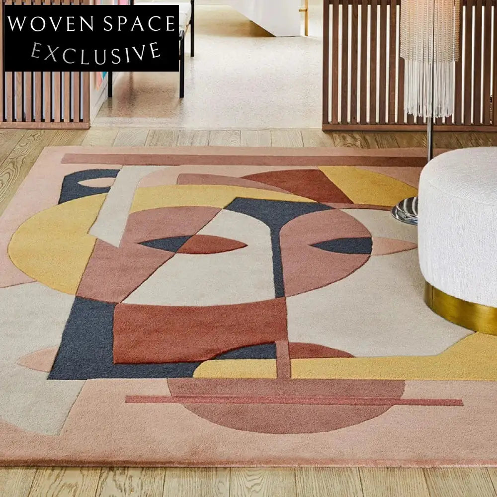 Modern Nordic Geometric Wool Rug - Abstract Art Area Carpet for Living Room Bedroom
