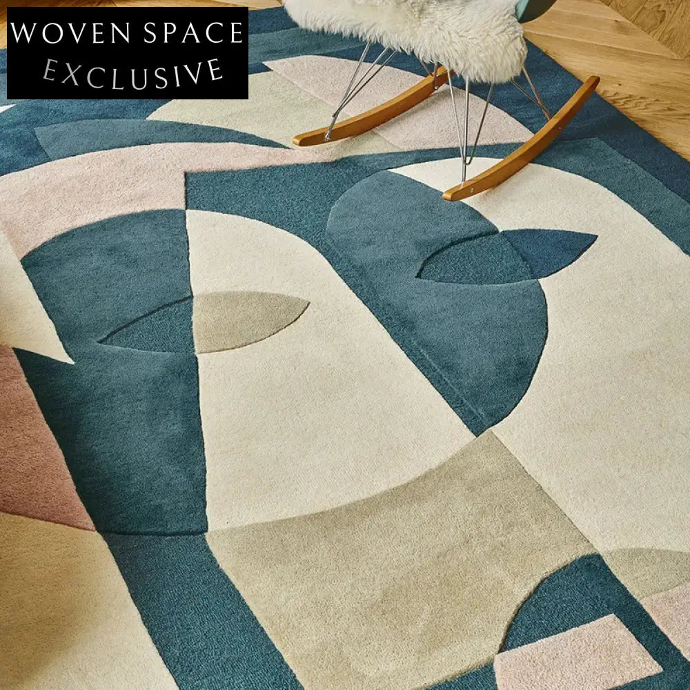 Modern Nordic Geometric Wool Rug - Abstract Art Area Carpet for Living Room Bedroom