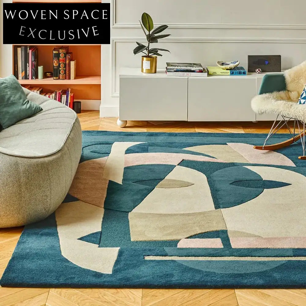 Modern Nordic Geometric Wool Rug - Abstract Art Area Carpet for Living Room Bedroom