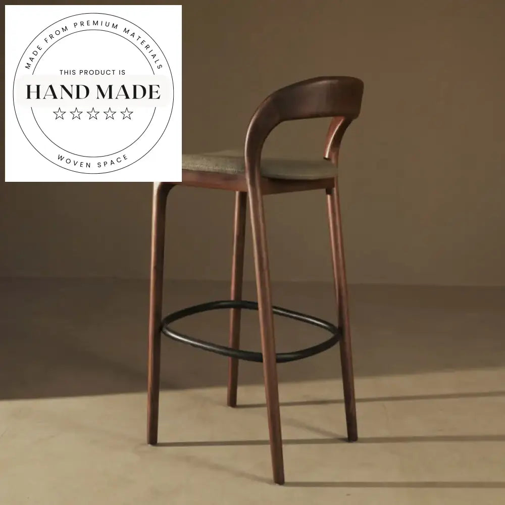 Modern Nordic High Back Solid Wood Bar Chair with Fabric Cushion