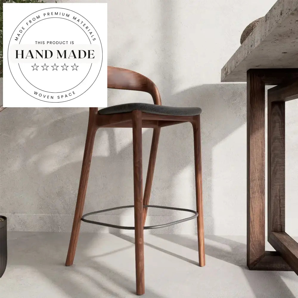 Modern Nordic High Back Solid Wood Bar Chair with Fabric Cushion