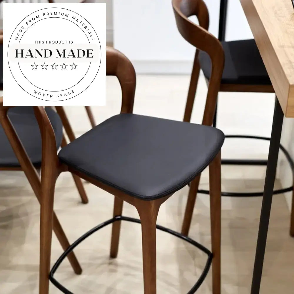 Modern Nordic High Back Solid Wood Bar Chair with Fabric Cushion