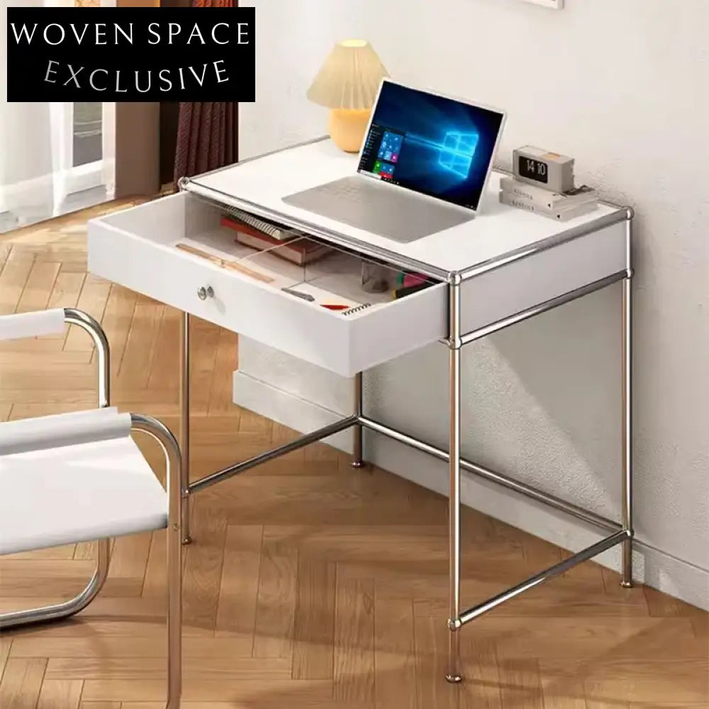 Modern Nordic Home Office Computer Desk with Drawer, Sturdy Metal Frame, Wooden Board Table