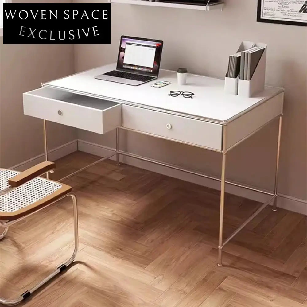 Modern Nordic Home Office Computer Desk with Drawer, Sturdy Metal Frame, Wooden Board Table