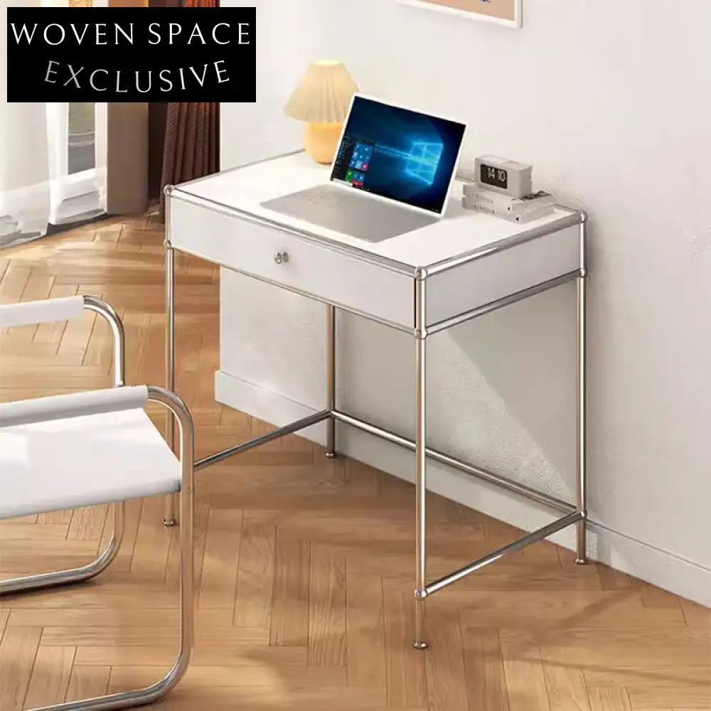Modern Nordic Home Office Computer Desk with Drawer, Sturdy Metal Frame, Wooden Board Table