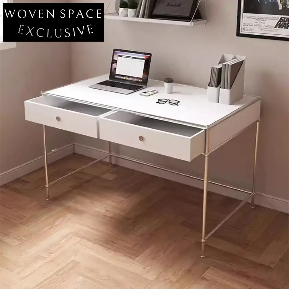 Modern Nordic Home Office Computer Desk with Drawer, Sturdy Metal Frame, Wooden Board Table