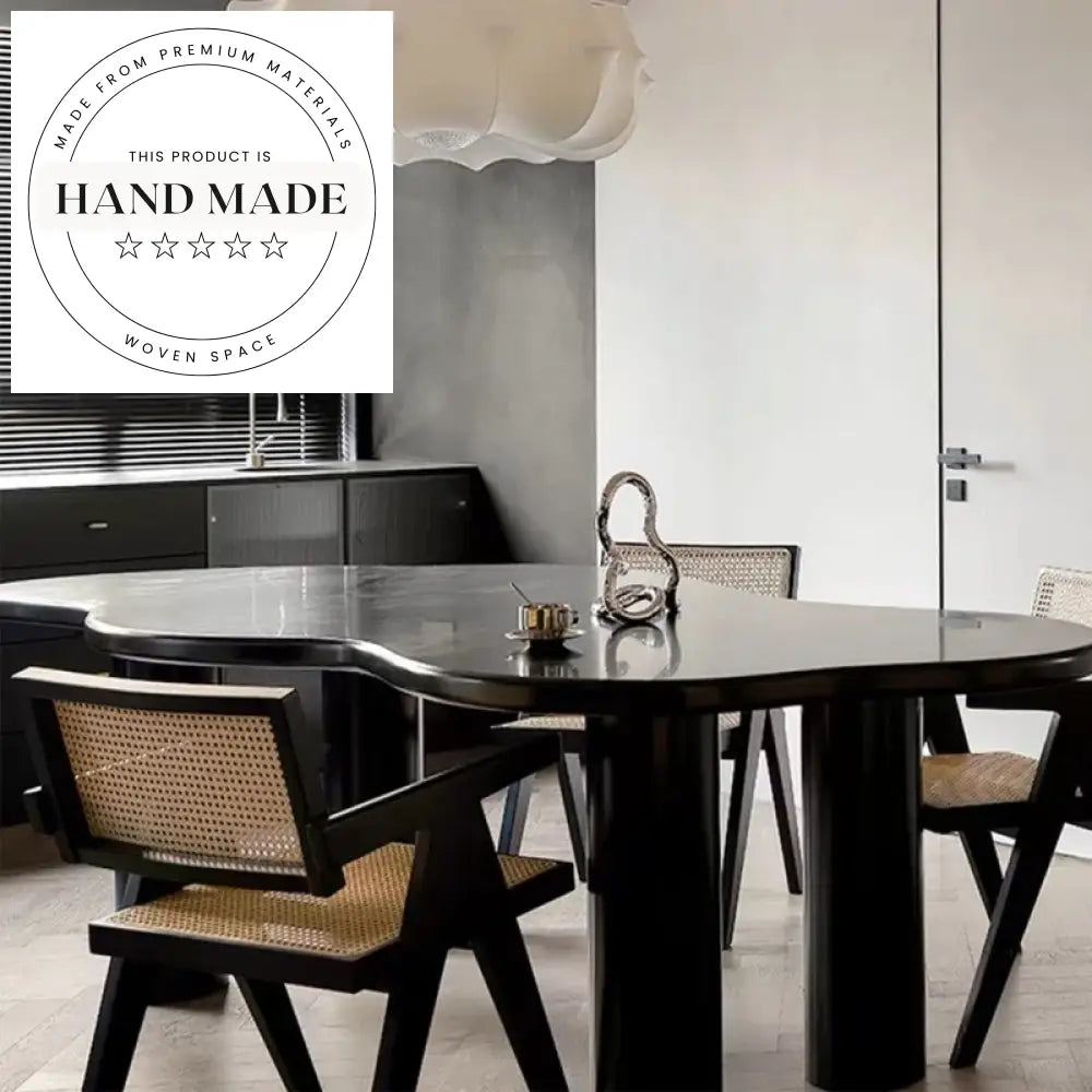 Modern Nordic Irregular Shape Solid Wood Black 6 Seater Dining Table