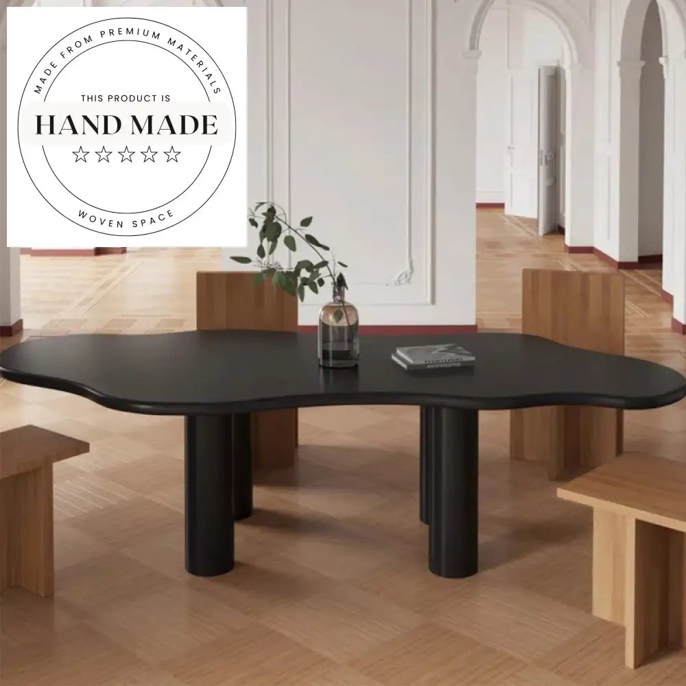 Modern Nordic Irregular Shape Solid Wood Black 6 Seater Dining Table
