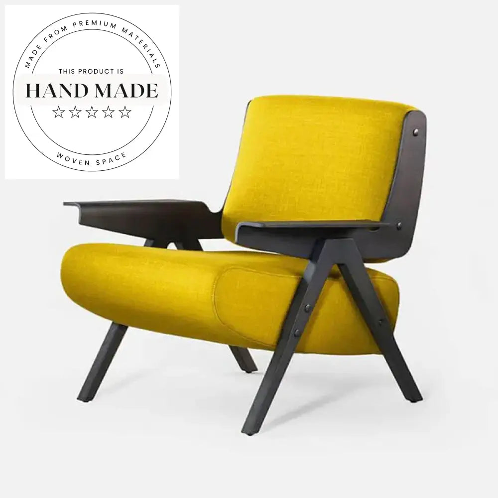 Modern Nordic Japandi Single Fabric Upholstered Wooden Lounge Sofa Chair