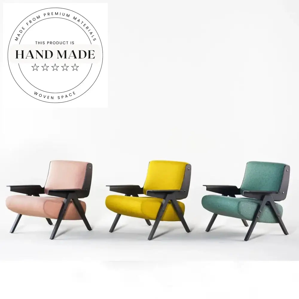 Modern Nordic Japandi Single Fabric Upholstered Wooden Lounge Sofa Chair