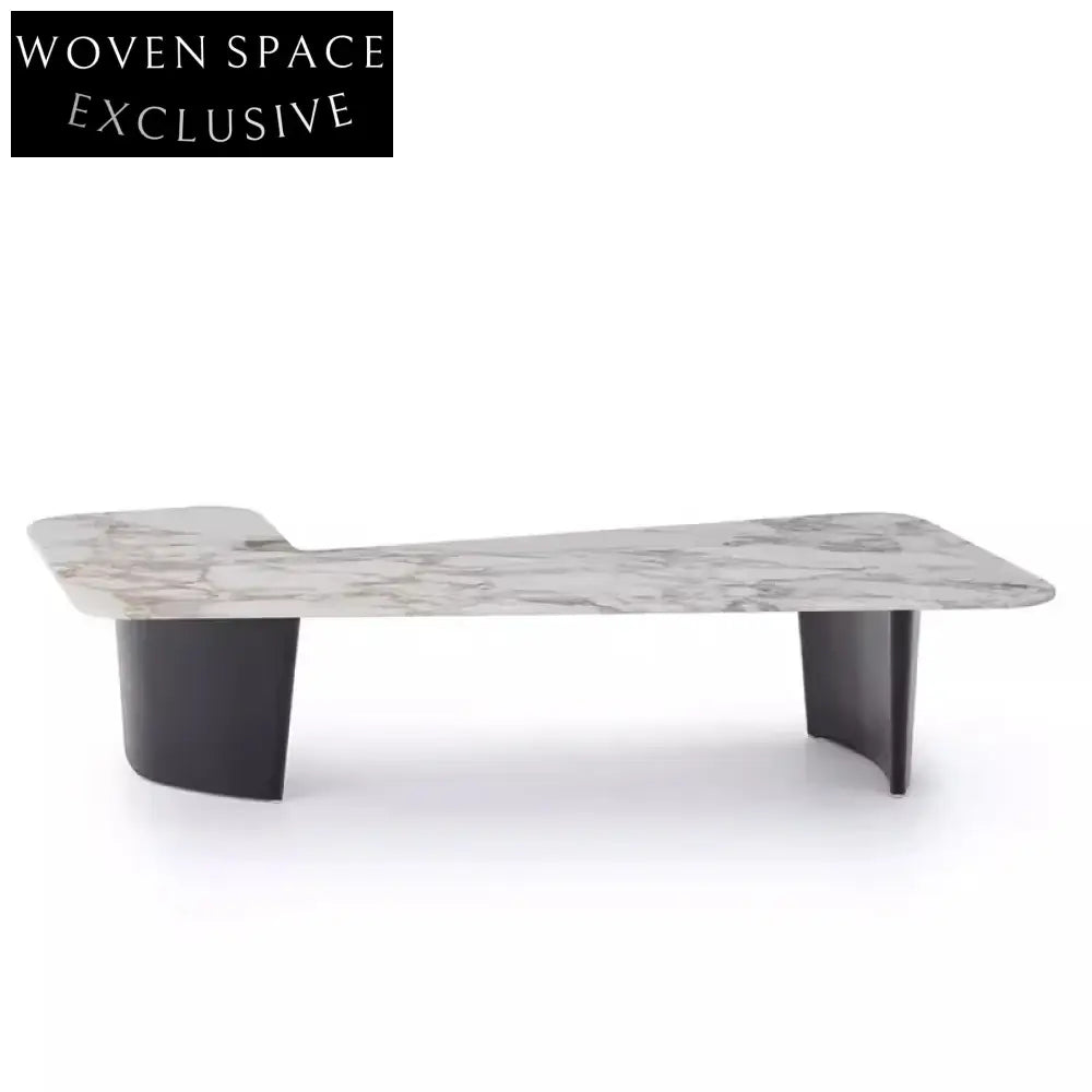 Modern Nordic L-Shaped Solid Wood Coffee Table with Marble Top