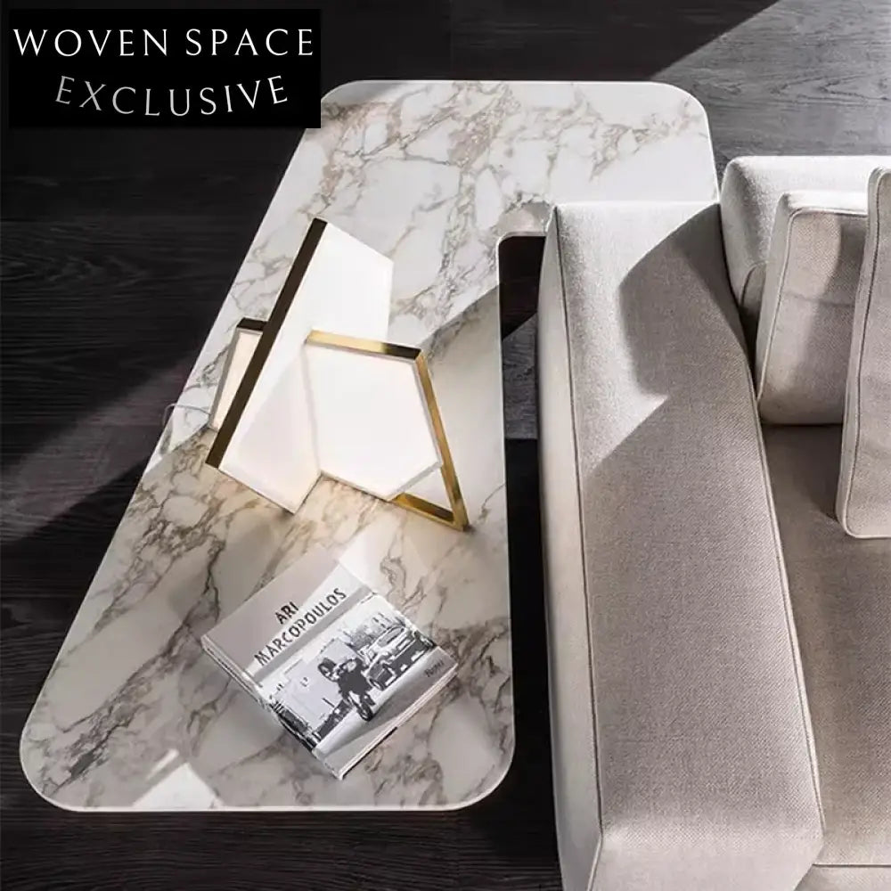 Modern Nordic L-Shaped Solid Wood Coffee Table with Marble Top