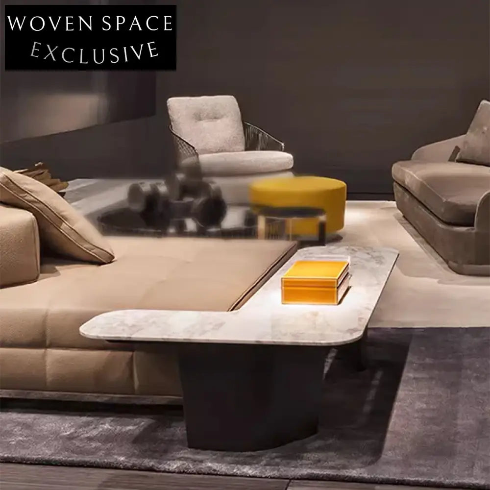 Modern Nordic L-Shaped Solid Wood Coffee Table with Marble Top