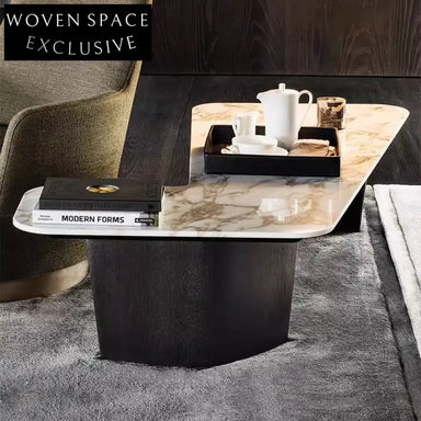 Modern Nordic L-Shaped Solid Wood Coffee Table with Marble Top
