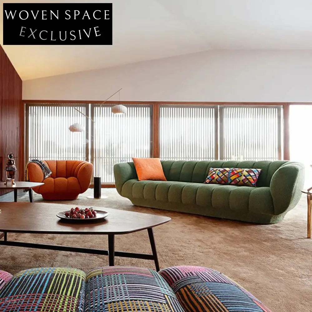 Modern Nordic Lamb Wool Fabric 3-Seater Living Room Couch