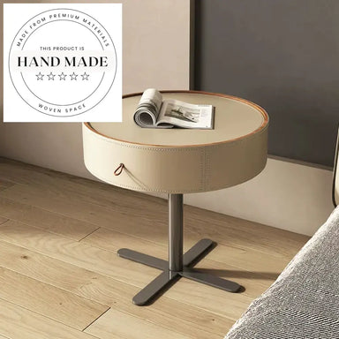 Modern Nordic Leather and Stainless Steel Bedside Storage Nightstand