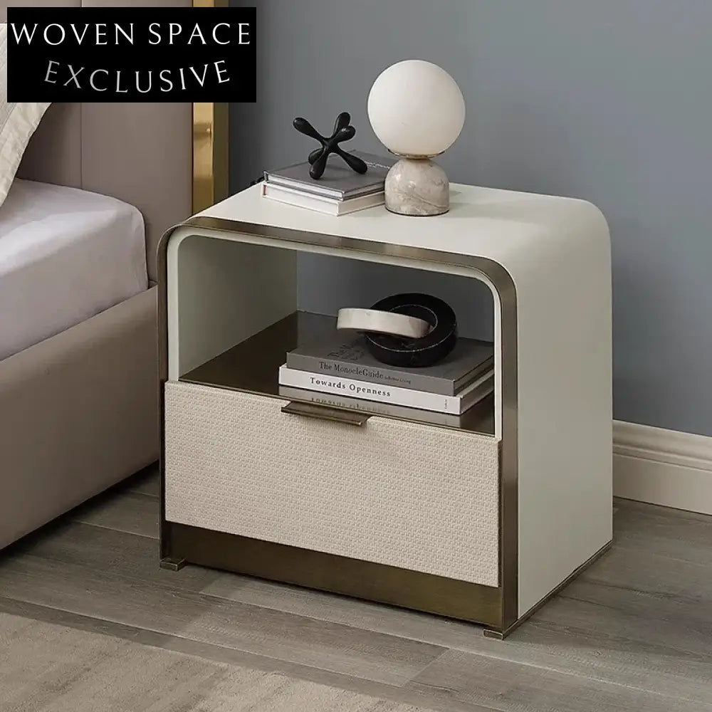 Modern Nordic Leather Bedside Nightstand with Drawer, Elegant Bedroom Storage Side Table