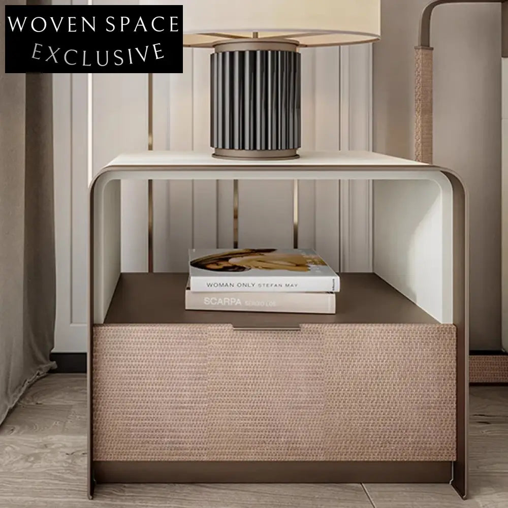 Modern Nordic Leather Bedside Nightstand with Drawer, Elegant Bedroom Storage Side Table