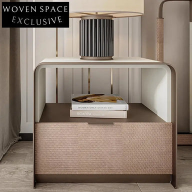 Modern Nordic Leather Bedside Nightstand with Drawer, Elegant Bedroom Storage Side Table