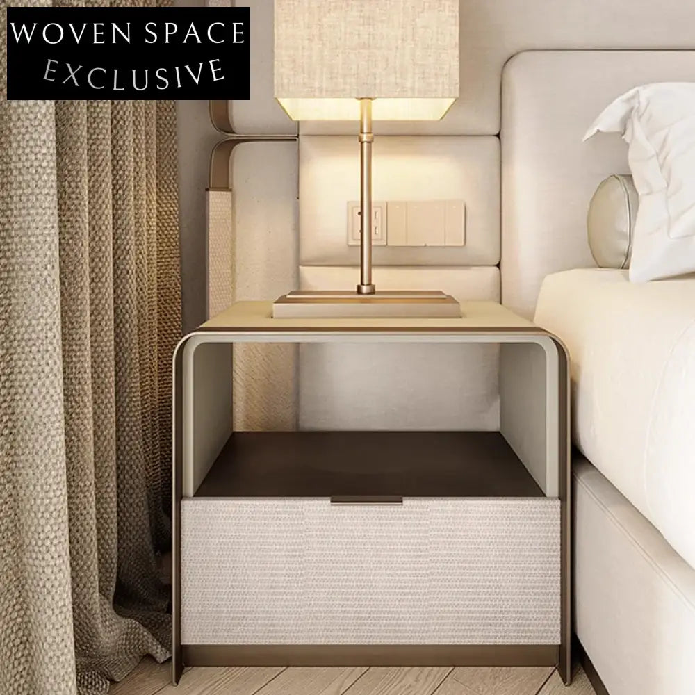 Modern Nordic Leather Bedside Nightstand with Drawer, Elegant Bedroom Storage Side Table