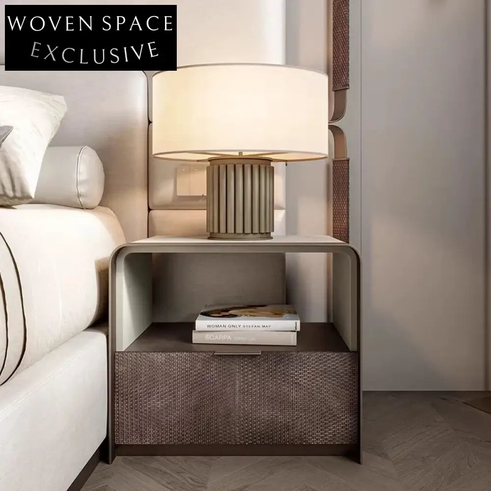 Modern Nordic Leather Bedside Nightstand with Drawer, Elegant Bedroom Storage Side Table