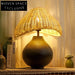 Modern Nordic LED Table Lamp with Rattan Shade for Bedroom Reading