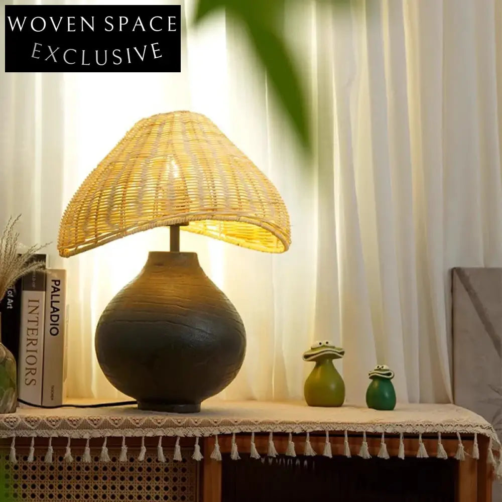 Modern Nordic LED Table Lamp with Rattan Shade for Bedroom Reading