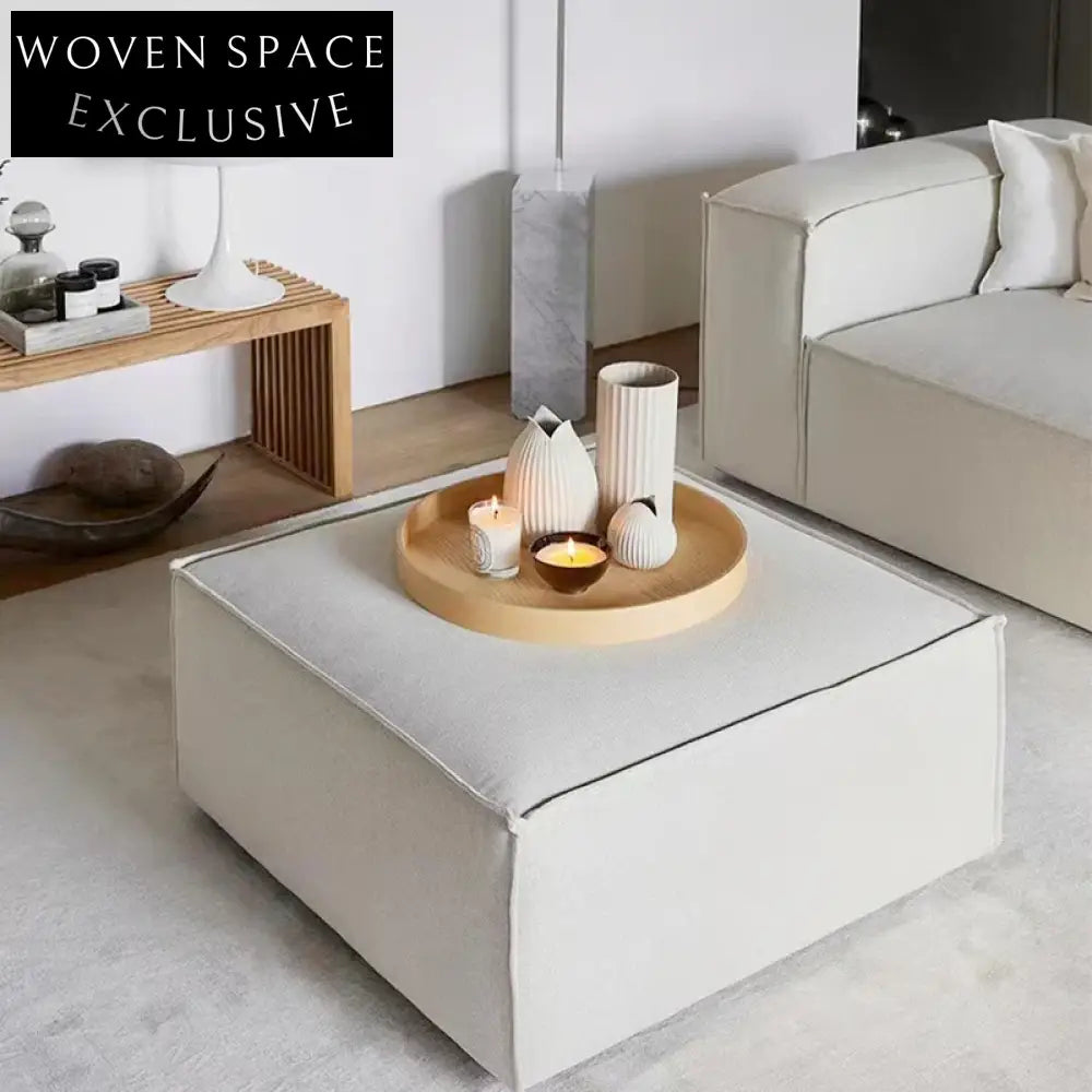 Modern Nordic Linen Fabric Ottoman Pouf, Round Square Floor Seat Stool