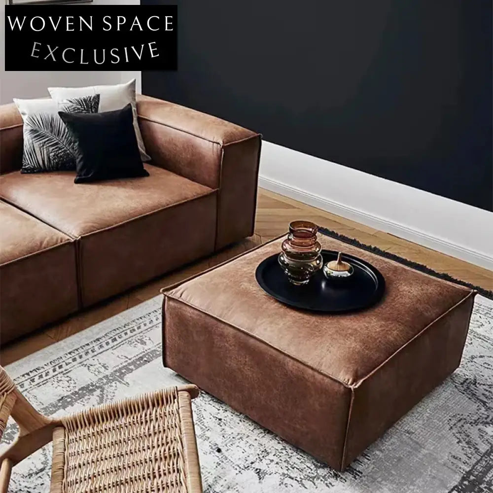 Modern Nordic Linen Fabric Ottoman Pouf, Round Square Floor Seat Stool