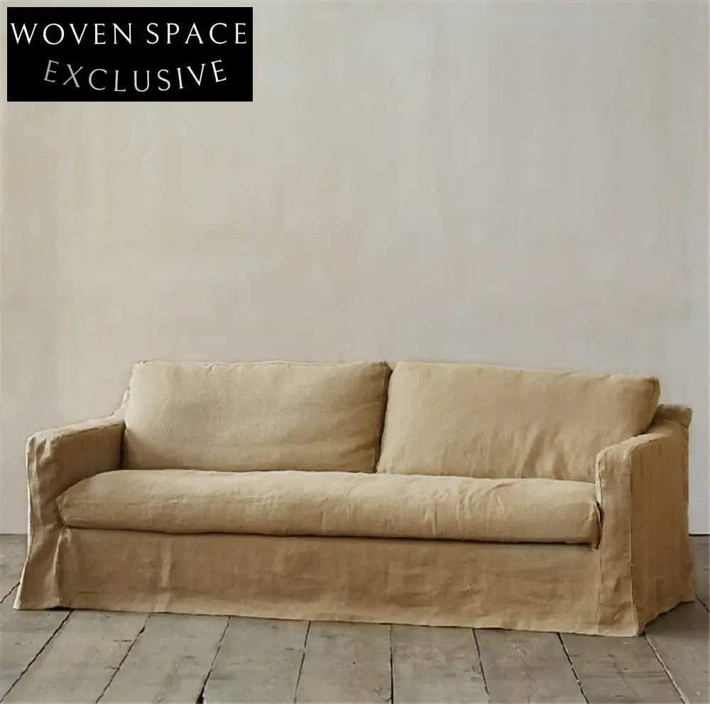 Modern Nordic Linen Fabric Loveseat Sofa with Washable Wabi-Sabi Style