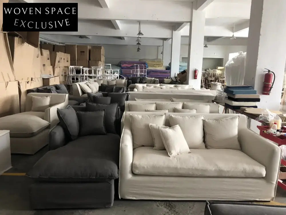 Modern Nordic Linen Fabric Loveseat Sofa with Washable Wabi-Sabi Style