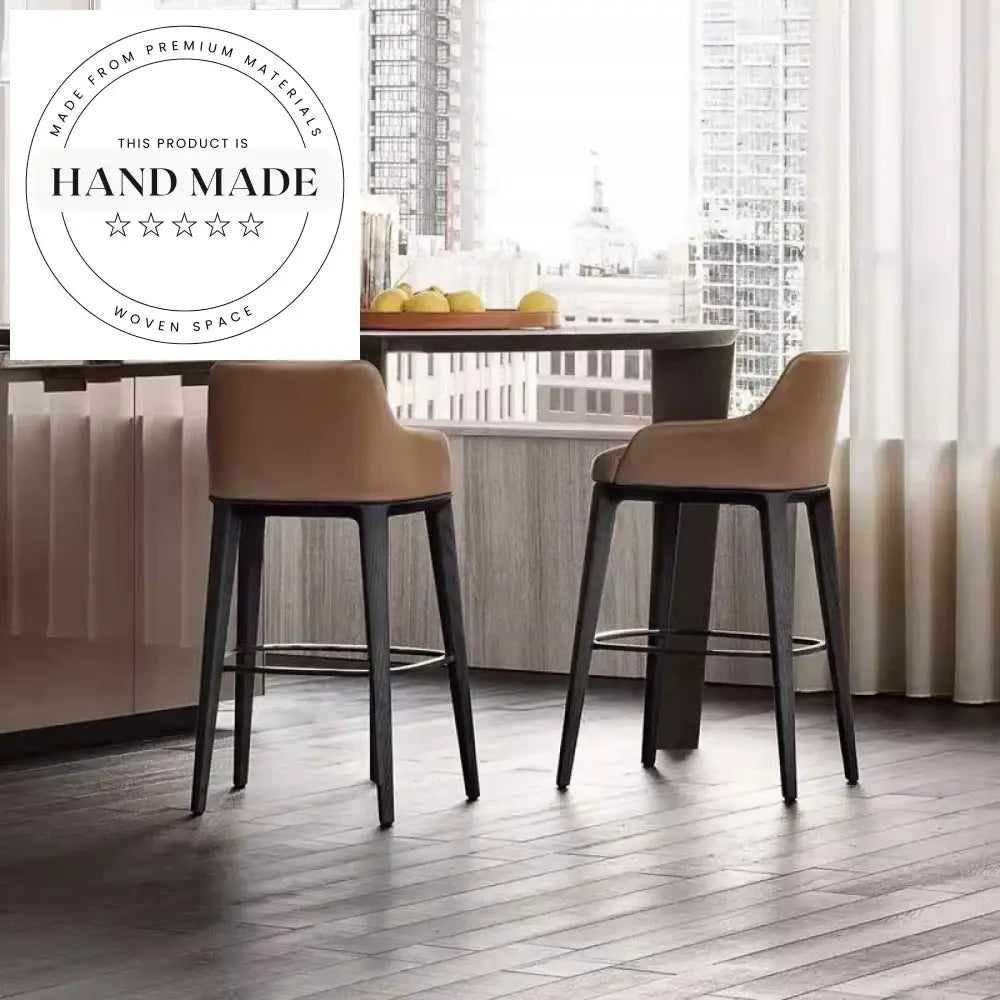 Modern Nordic Luxury Wooden Leather Counter Height Kitchen Bar Stool